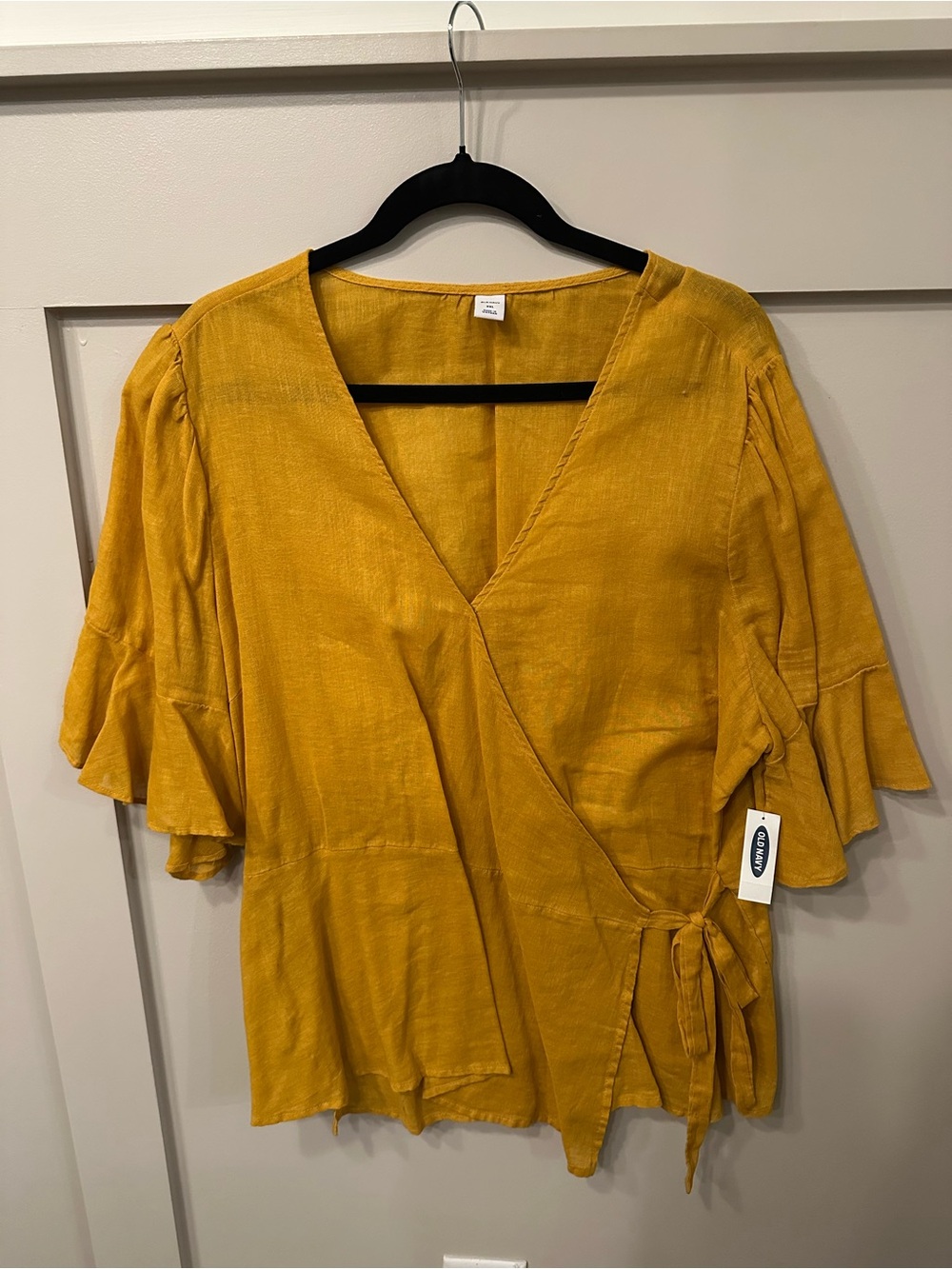 Old Navy Mustard Wrap Blouse with Tie